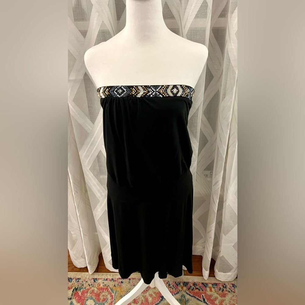 WHITE HOUSE BLACK MARKET Simple Black Dress Strapless with Gem Trim